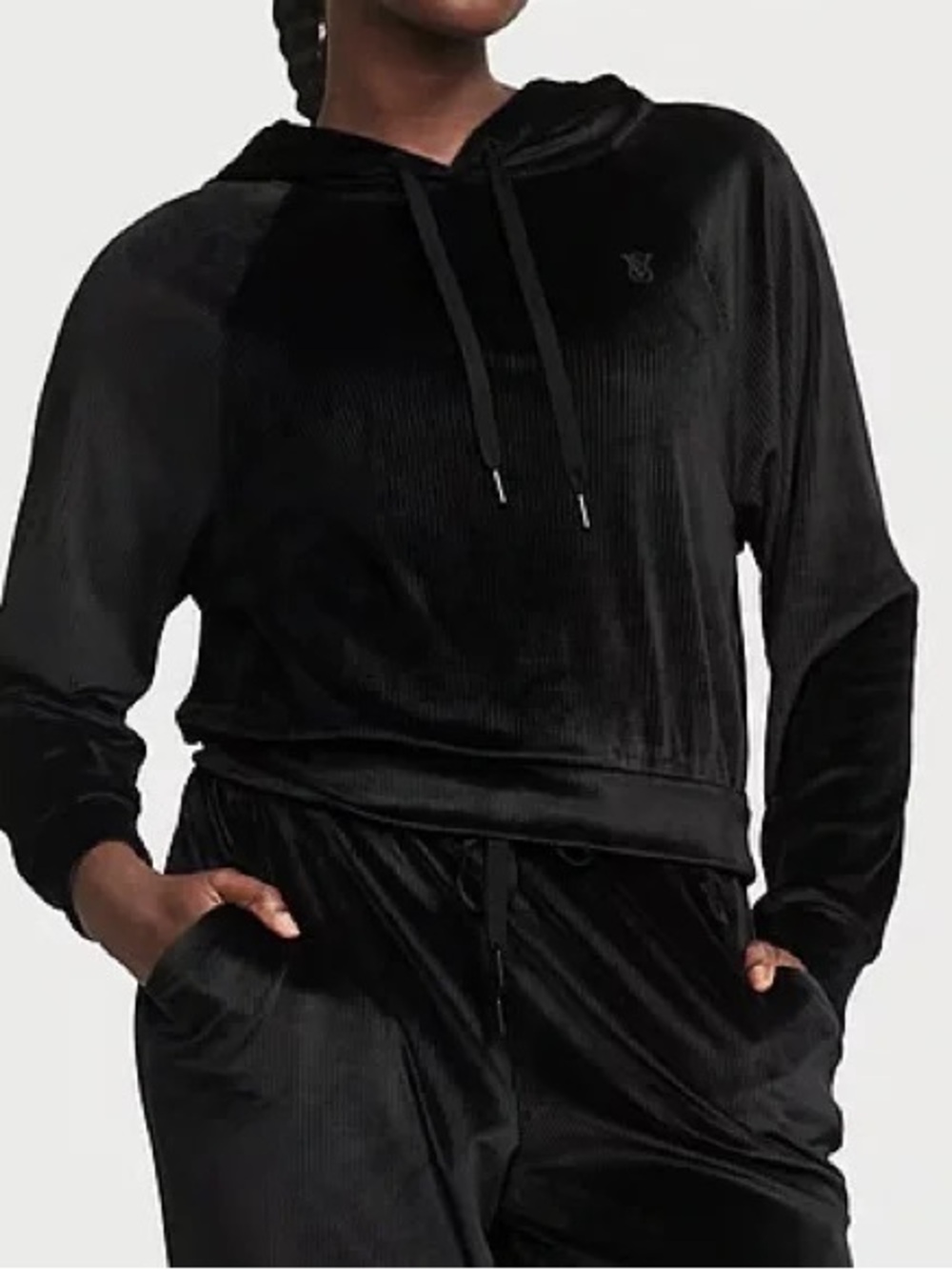 Victoria’s Secret Ribbed Velour Black Hoodie